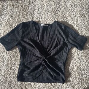 Zara Black Ribbed Twist-Front Crop Top